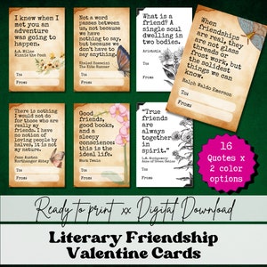 Literary Friendship Valentine Cards, Classroom Valentines, Valentines Library Display, Printable Valentine Cards, Vintage Style Card