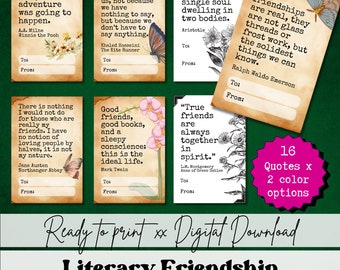 Literary Friendship Valentine Cards, Classroom Valentines, Valentines Library Display, Printable Valentine Cards, Vintage Style Card