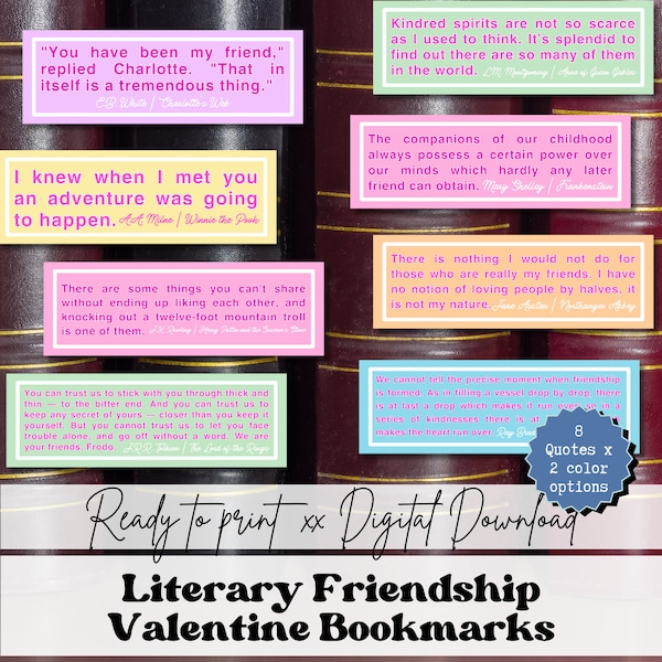 Literary Friendship Valentine Bookmarks, Fun Valentine Activity for the Classroom, Valentines Library Display, Printable Valentine Cards
