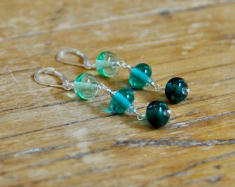 Evergreen 3-Bead Dangle Earrings