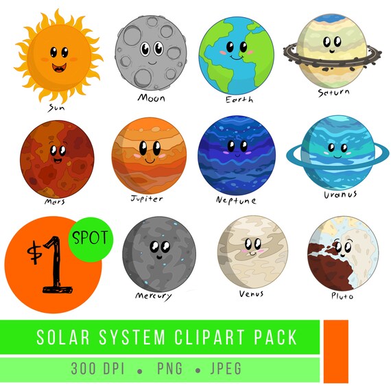 Solar System Clipart Commercial Use Planets Clip Art Cute Space Clipart Kawaii Planet Clip Art Digital Images