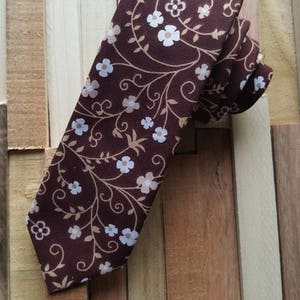 Chocolate Brown with White Floral Skinny Tie