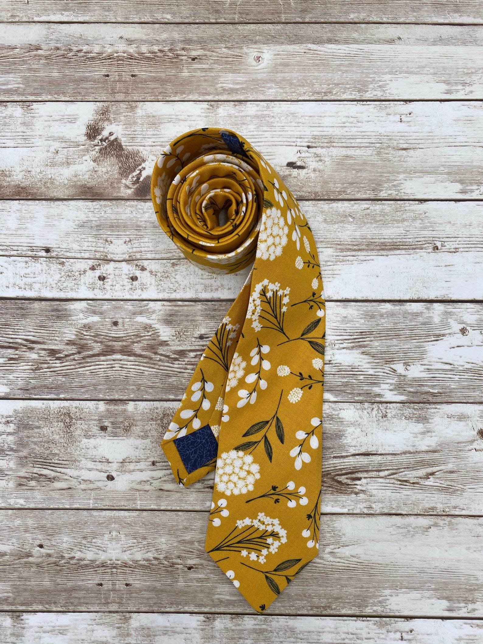 Mustard Yellow Tie White Navy Blue Floral Tie Skinny Tie Etsy