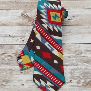Santa Fe Tie, Aztec Tie, Skinny Tie, Blue Red Yellow Tie, Mens Tie, Father’s Day Gift, Bow Tie, Summer Tie, Wedding Tie, Custom Tie