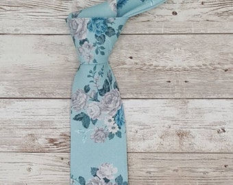 Blue Tie, Floral Tie, Blue Floral Tie, Skinny Tie, Wedding Tie, Groom Tie, Spring Tie, Gray Floral Tie, Groomsmen Tie, Mens Tie, Wedding