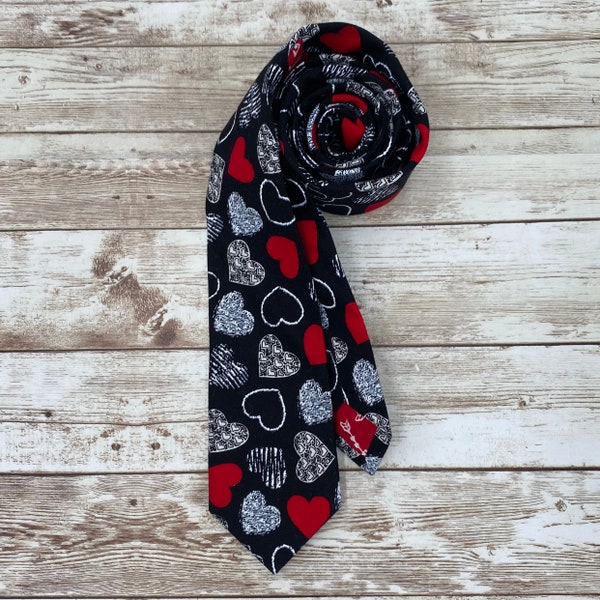 Black tie with hearts, Valentines Day ties, black tie, mens ties, Valentine’s Day, boys Valentine’s Day ties, men’s Valentine’s Day ties
