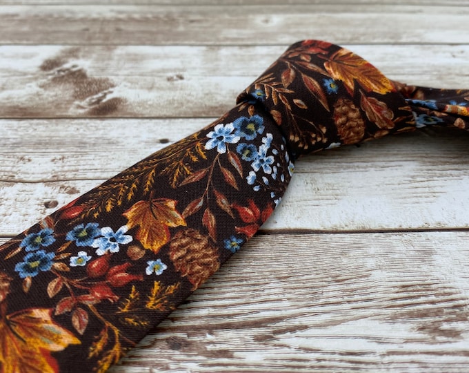 Fall Floral Tie/brown and Blue Floral Tie/fall Wedding Ties/wedding ...