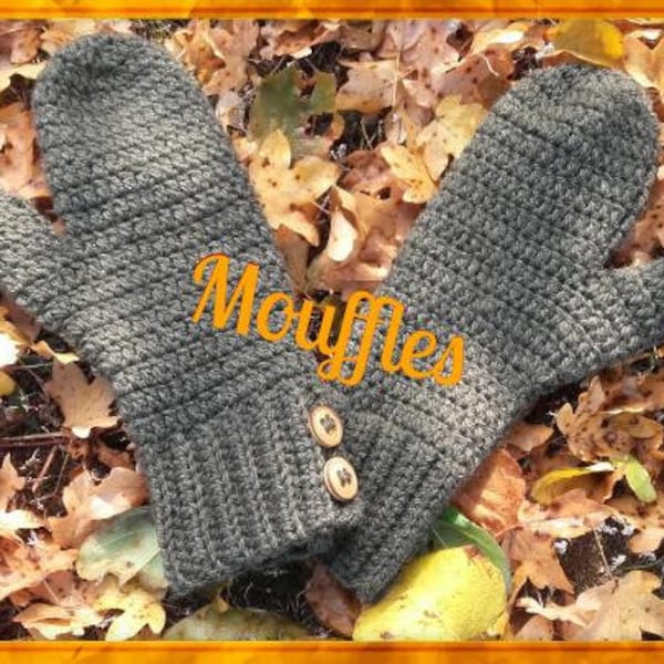 Moufles homme au crochet, pure laine