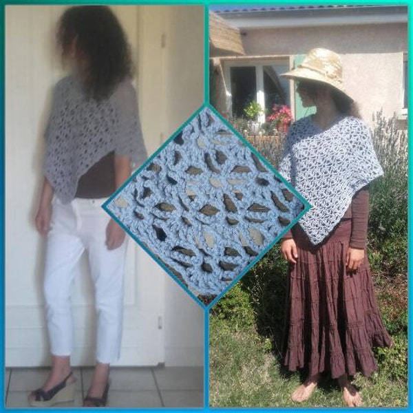 Poncho bohème au crochet. Pincho fait main en coton. Vêtements de plage.