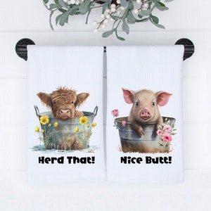Funny Farm Animals Bathroom Towels, Funny Farmhouse Hand Towels, Highland Cow Towel, Pig Towel, Sheep Towel, Farmhouse Bathroom Decor