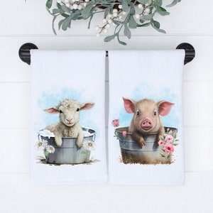 Cute Farm Animals in a Tub Kitchen or  Bathroom Towels, Cute Farmhouse Hand Towels, Farmhouse Bathroom or Kitchen Decor
