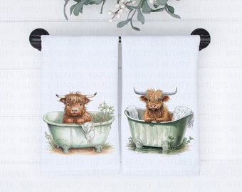 Highland Cow Hand Towel: Farmhouse Kitchen Bath Decor