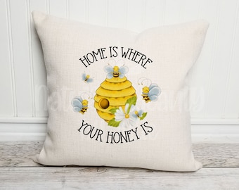 Home is Where Your Honey Is Pillow Case, Honey Bee Throw Pillow Cover, Spring Pillow Cover, Spring Home Decor, Bee Pillow Cover