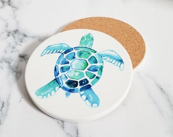 Wave Turtle Pattern Car Coasters Cute Car Decor Ceramic Coaster Inserts Fun Turtle Lover Spring Summer Beach Gift