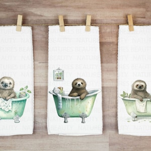 Cute Bathtub Sloth Hand Towels, Bathroom Sloth Towels, Farmhouse Kitchen and Bath Decor, Sloth Decor, Sloth Bathroom Towel