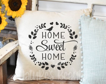 Home Sweet Home Pillow Case, Home Sweet Home Natural Linen Pillow Cover, Farmhouse Decor, Home Sweet Home Accent, Housewarming Gift