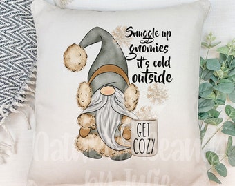 Snuggle Up Gnomies Pillow Case, Gnome Throw Pillow Cover, Winter Gnome Pillow Cover, Christmas Gnome Pillow Case, Gnome Decor, Linen