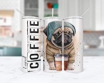 I Need Coffee Pug Skinny Tumbler, Pug Coffee Travel Tumbler, Dog Mom Stainless Steel Tumbler, Pug Mom Gift, Dog Breed Tumblers, Pug Gift