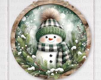 Green Buffalo Plaid Snowman Door Hanger, Green Buffalo Plaid Snowman Door or Wall Decor, Winter Snowman Decor