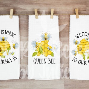 Honey Bee Waffle Weave Microfiber Towels, Honey Bee Kitchen Decor, Home Decor, Spring Kitchen Decor, Housewarming Gift, Hostess Gift