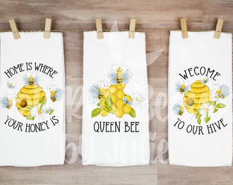 Honey Bee Kitchen Towel: Waffle Weave Microfiber, Spring Decor