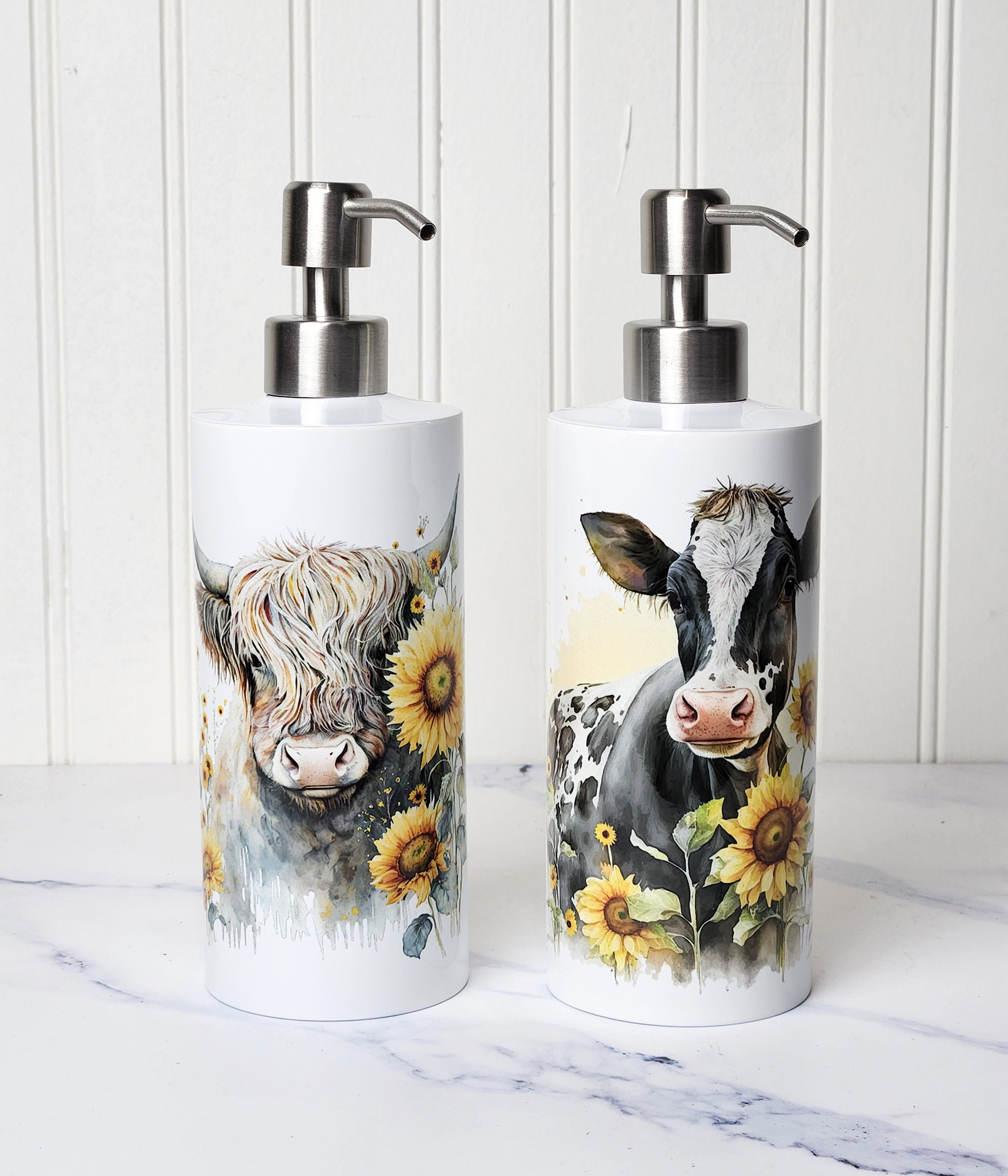 Cow Sunflower Stainless Steel Soap Dispenser: Farmhouse Kitchen Decor