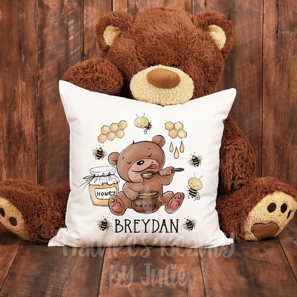 Personalized Honey Bear Pillow Case, Baby Bear Pillow Cover, Baby Room Decor, Baby Shower Gift, Baby Room Decor, Bear Decor