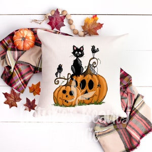 Black Cat Pumpkin Pillow Case, Halloween Pillow Cover. Fall Pillow Case, Fall Decor, Halloween Decor, Pumpkin Pillow Case