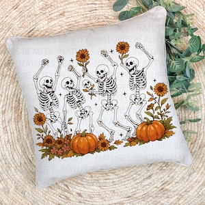 Dancing Skeleton Halloween Pillow Case, Fall Skeleton Throw Pillow Cover, Halloween Decor, Cute Autumn Skeleton Pillow Case, Halloween Decor