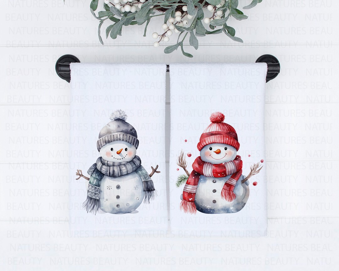 Watercolor Snowman Hand Towels, Winter Snowmen Hand Towels, Winter