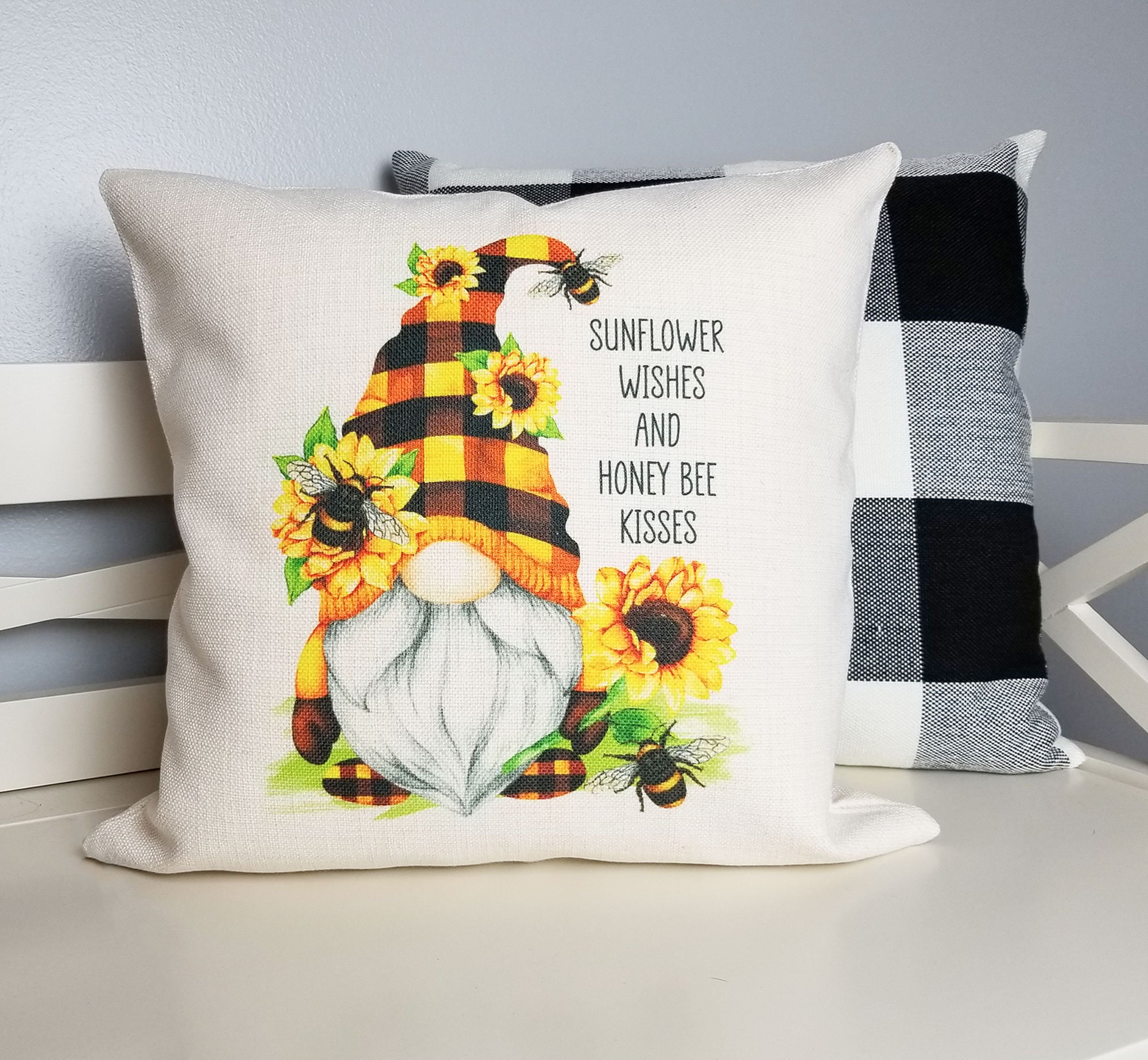 Sunflower Gnome Pillow Case Gnome Throw Pillow Cover Spring Etsy