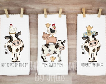 Farm Life Towels, Fun Cow Towels, Farmhouse Kitchen Decor, House, Udderly Fabulous, Not Today I&#39;m Moody, Farm Sweet Farm, Cow Decor
