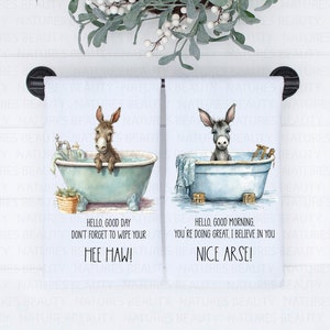 Funny Donkey Bathroom Hand Towels, Funny Farmhouse Towels, Farmhouse Donkey Bath Decor, Sarcastic Farmhouse Decor, Fun Bathroom Towel