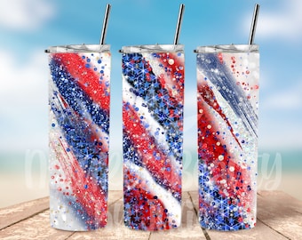 Patriotic Red White Blue Agate 20oz Skinny Tumbler, Americana Travel Tumbler, Vacation Tumbler, July 4th, Independence Day Tumbler