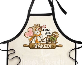 Let's Get Baked Christmas Baking Apron, Black Trim Apron, Funny Baking Apron, Christmas Baking Apron, Gift for Baker