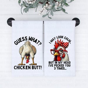 Funny Chicken Hand Towels, Chick Humor Hand Towels, Farmhouse Chicken Kitchen Decor, Fun Chicken Kitchen and Bath Towel, Chicken Gift