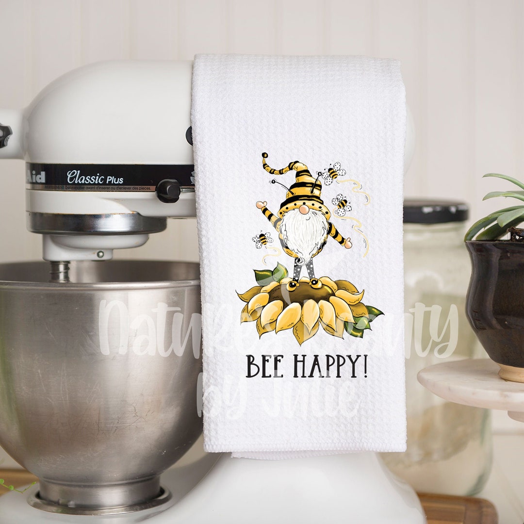 Bee Happy Sunflower Gnome Towel Bee Happytowel With Sunflower Etsy
