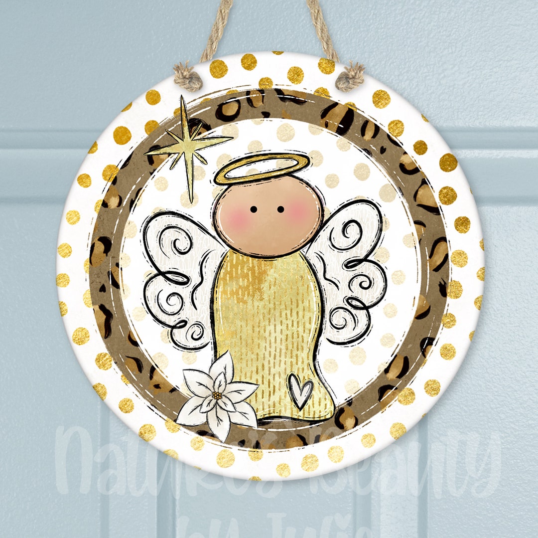 Gold Angel Door Hanger, Christmas Angel Wall Decor, Christmas Angel