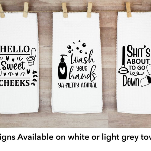 Funny Bathroom Towels Funny Bathroom Hand Towels Hello Sweet Etsy