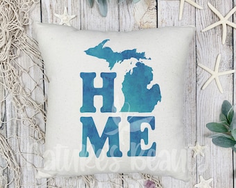 Watercolor Michigan Home Pillow Case, Michigan Decor, Great Lakes Pillow Cover, Michigan Pillow Cover, Made in Michigan, Lake House Decor