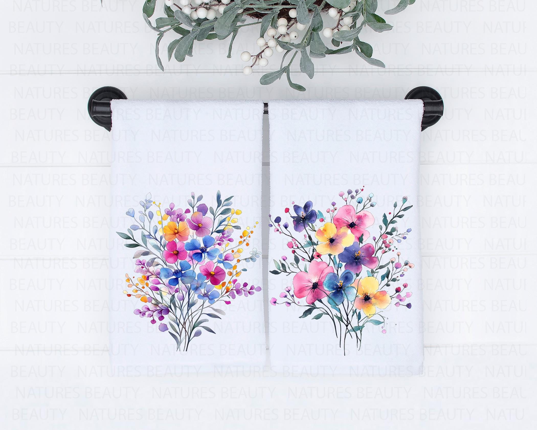 Watercolor Wildflower Hand Towels, Floral Hand Towels, Wildflower