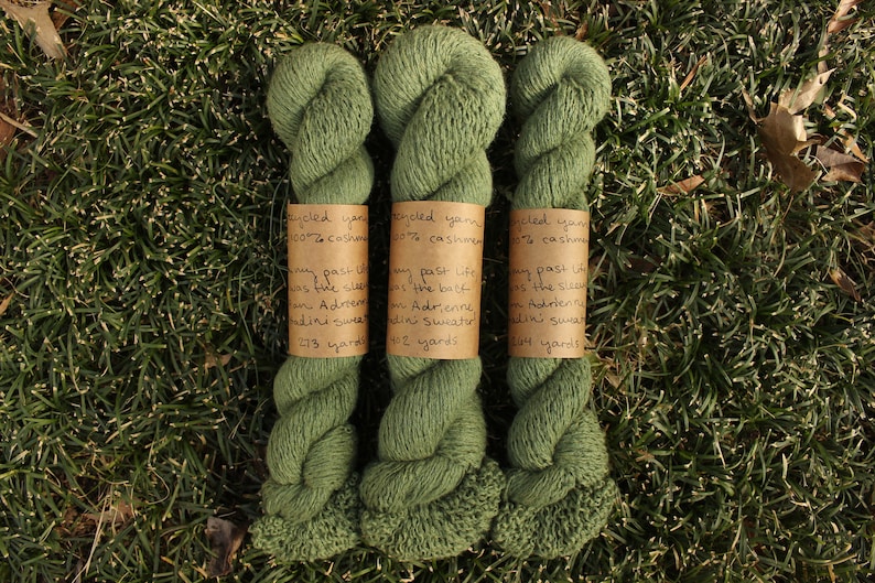 Pea Green 100/% Cashmere Recycled Yarn 939 yards 3-ply