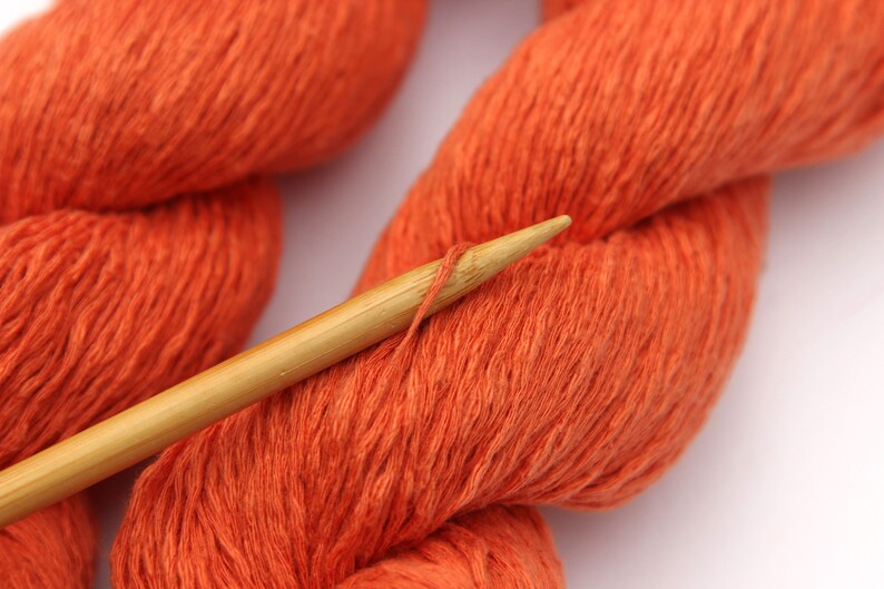 Papaya Orange 100% Cotton Recycled Yarn 829 yards chainette, fingering weight image 5