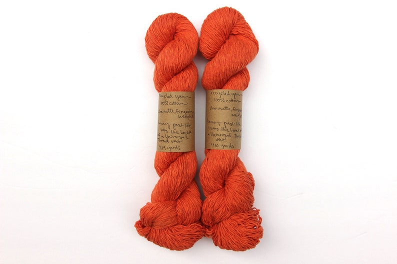 Papaya Orange 100% Cotton Recycled Yarn 829 yards chainette, fingering weight image 3