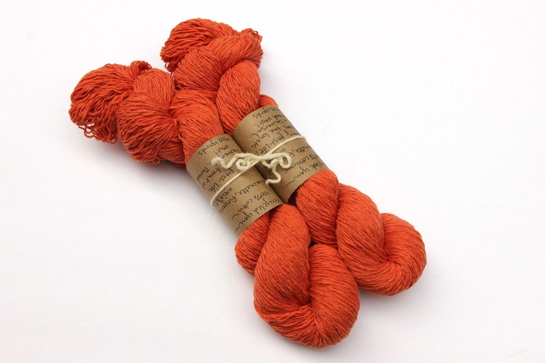 Papaya Orange 100% Cotton Recycled Yarn 829 yards chainette, fingering weight image 4