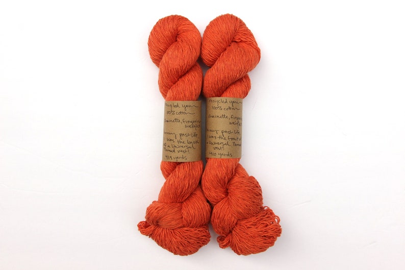 Papaya Orange 100% Cotton Recycled Yarn 829 yards chainette, fingering weight image 2