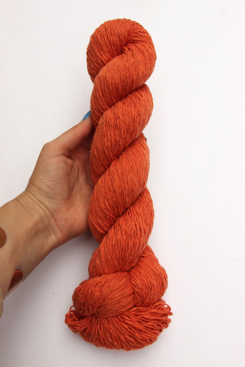Papaya Orange 100% Cotton Recycled Yarn 829 yards chainette, fingering weight image 6