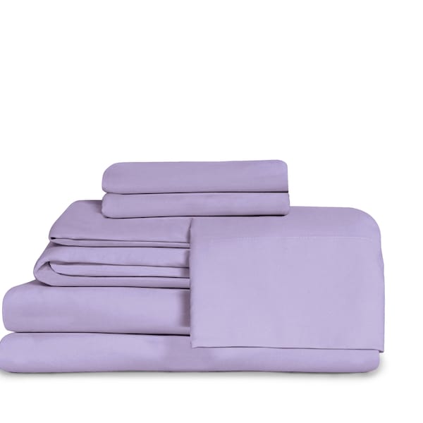 Effortless Bedding Oversized Microfiber 4 Piece Sheet Set Featuring Patented Fitted Top Sheet, Lavender