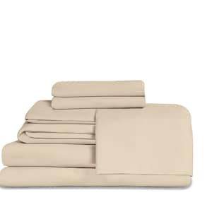 Effortless Bedding Oversized Microfiber 4 Piece Sheet Set Featuring Patented Fitted Top Sheet, Sand Shell
