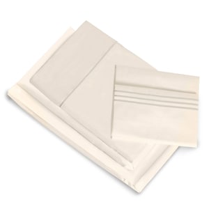 Effortless Bedding Oversized 400 TC 100% Cotton Long Staple Fibers, Sateen Weave, Featuring Patented Fitted Top Sheet Set, Sand Shell